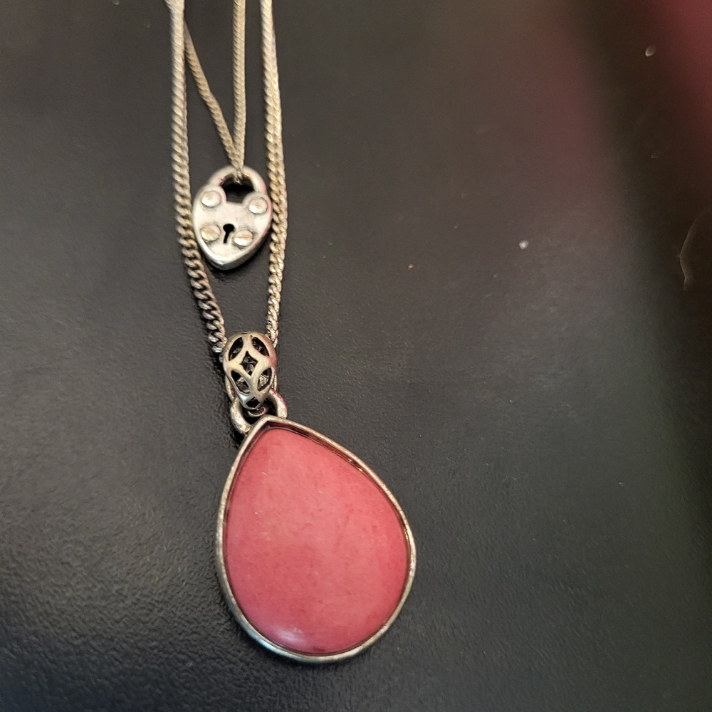 Fossil pink cabochon multistrand necklace